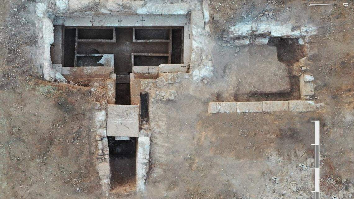 Archaeologists found an ancient Greek tomb with gold artifacts that was looted and reused as ritual site in Roman times, photos show.