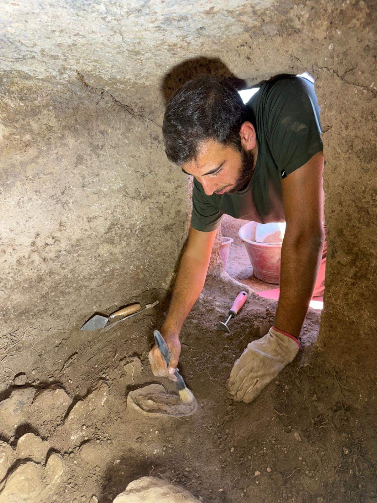 An archaeologist works on Tomb XX.