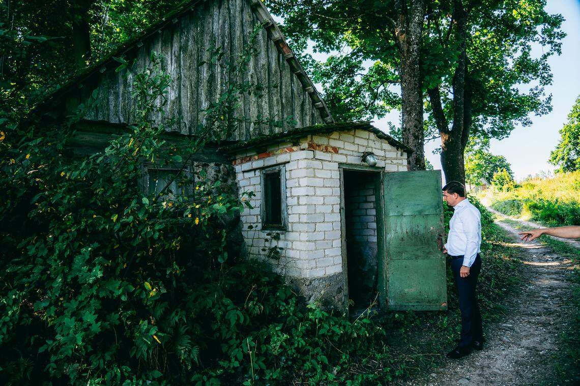 The entrance of the old sauna, built in 1912, near Kuršai.