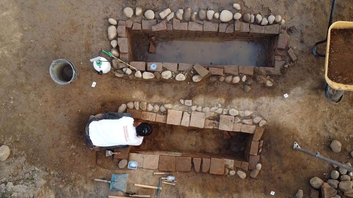 Two of the ancient burials found near the tile workshop.