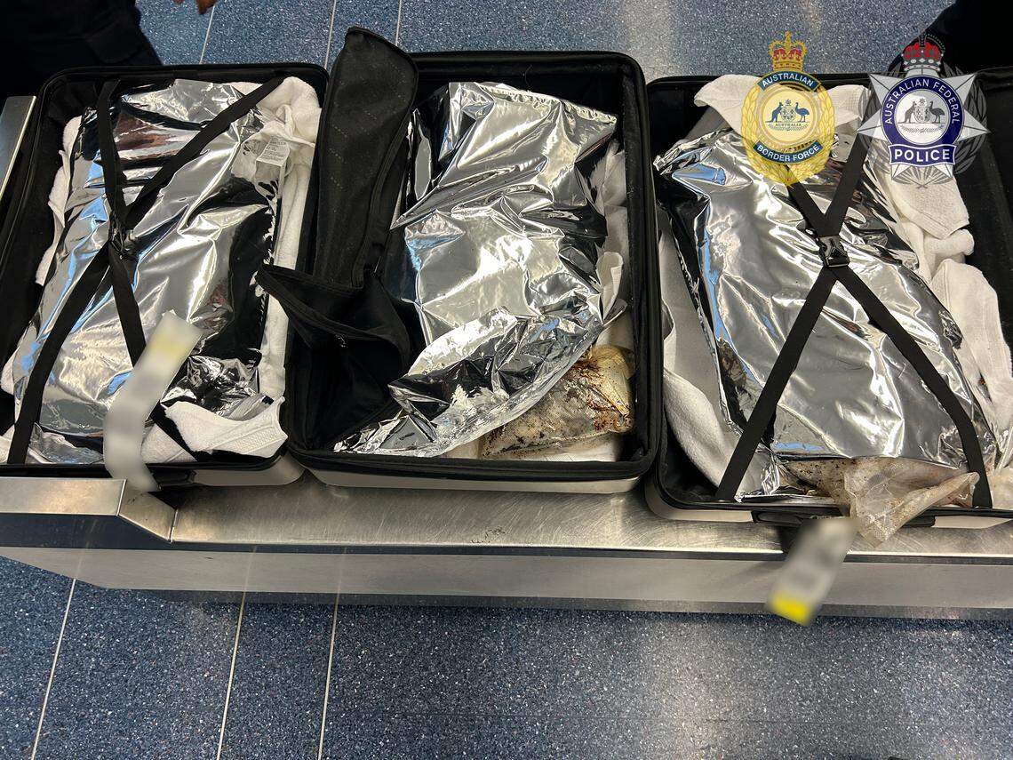 The suitcases confiscated by Australian officials are thought to contain chili flakes and meth inside.