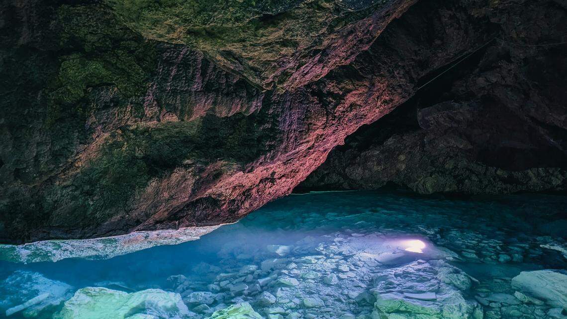 Scientists found a rarely seen pink creature in an underground river of Guangxi and discovered a new species. Photo shows a representative cave.