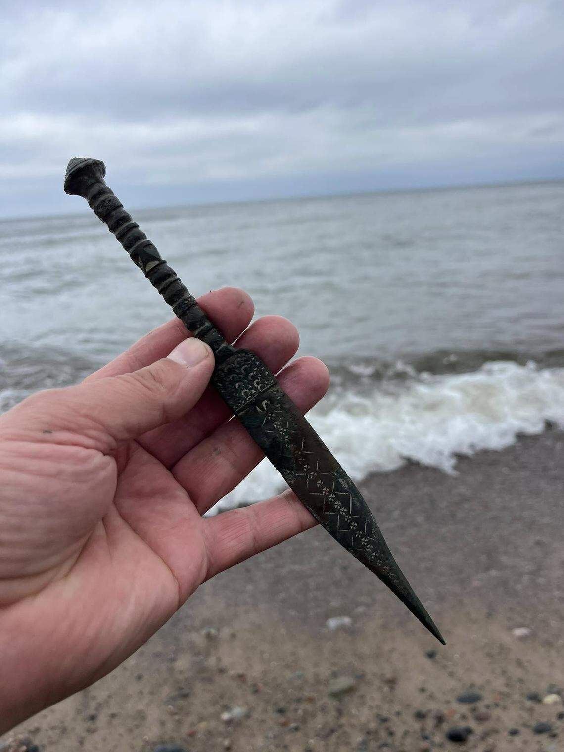 The ancient dagger found on a beach in northern Poland.