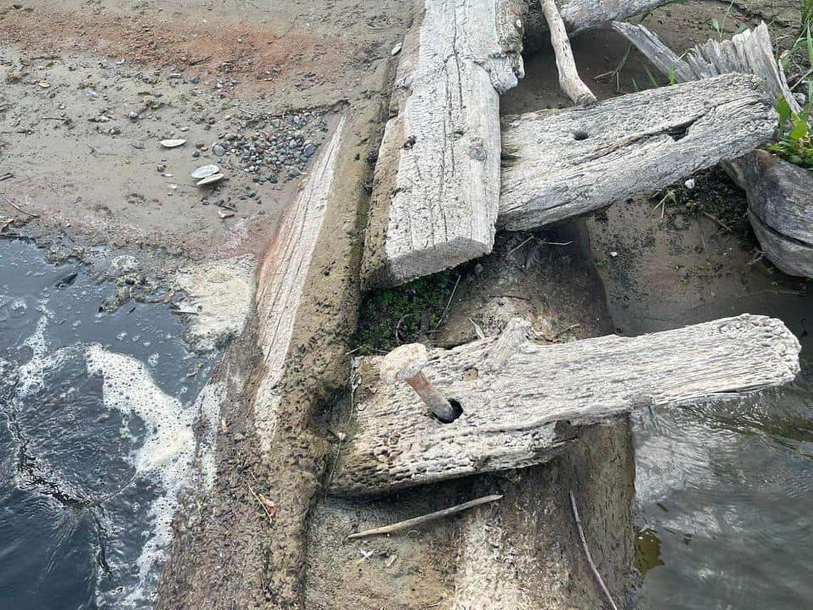 One of the traditionally forged nails found on the wreck.