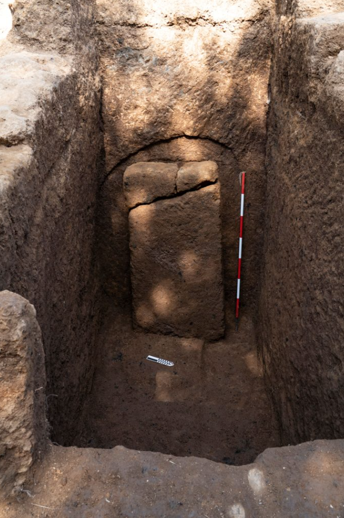 A stone slab sealed the 2,600-year-old tomb.