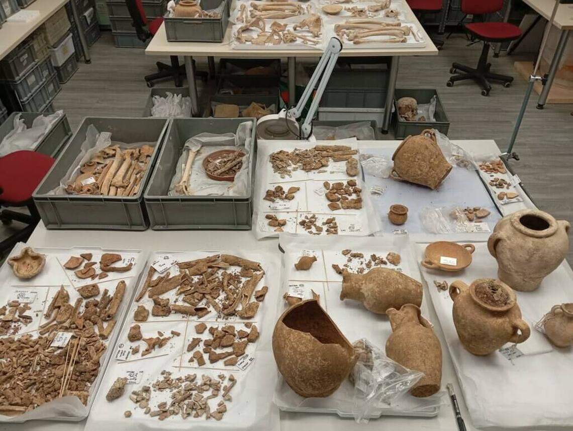 Some of the artifacts and remains after being removed from the ancient Punic tomb.