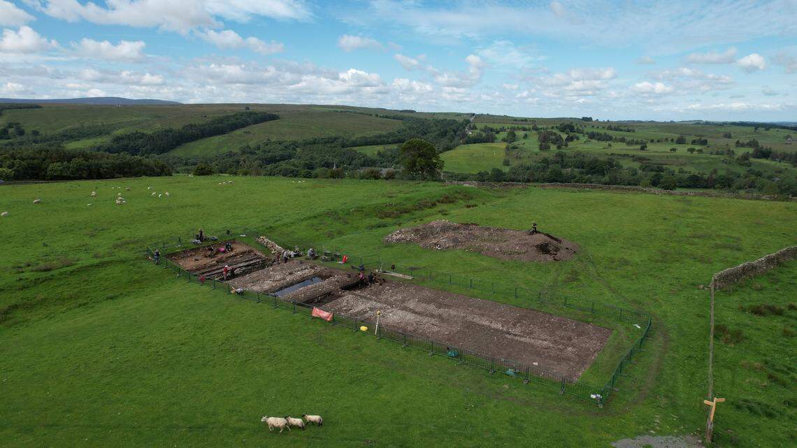 Researchers working at the Roman Magna Fort found a collection of shoes in a ditch.