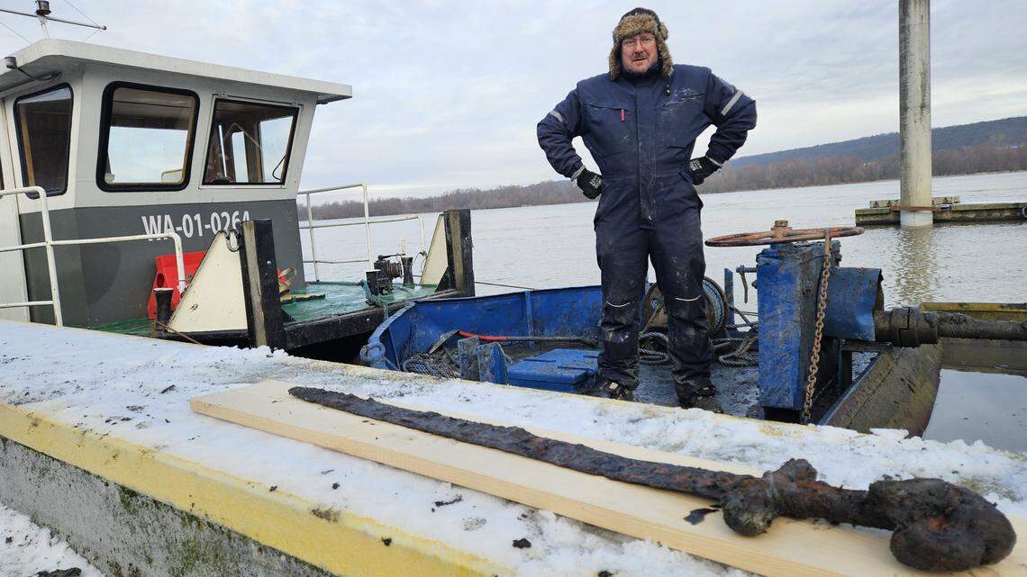 A construction crew dredging the Vistula River in Włocławek found a 1,000-year-old Viking weapon in the mud, photos show and archaeologists said.