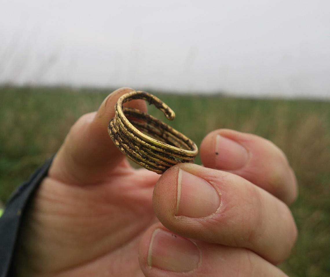 One of the gold rings found in the 2,500-year-old burial mound.