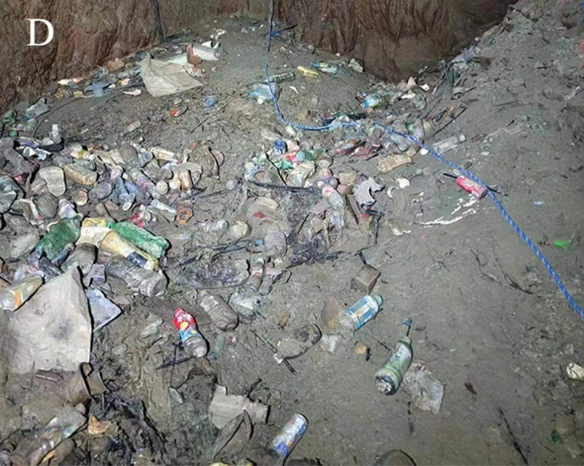 Pollution seen at one of the caves where researchers found Protocobitis longibarba, or long-barbel cave loaches.