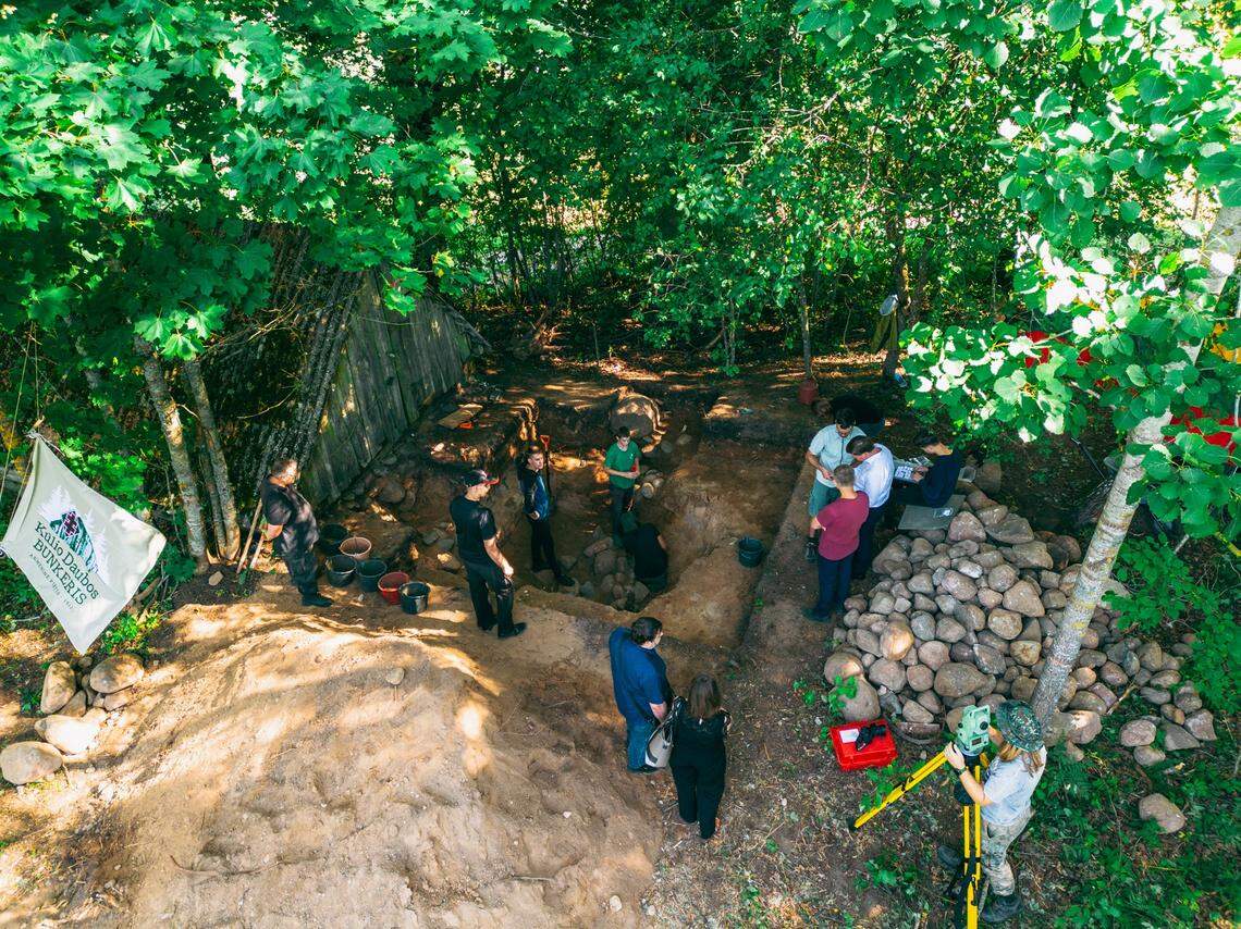 An aerial view of the bunker ruins.