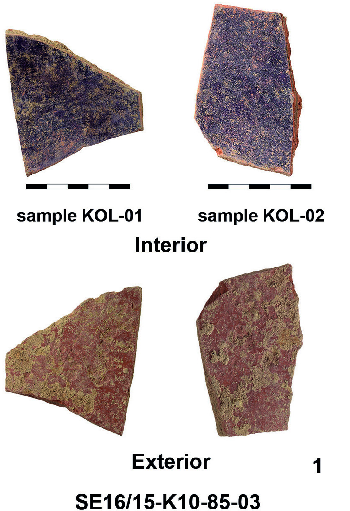 Ancient purple pottery fragments found at K10.