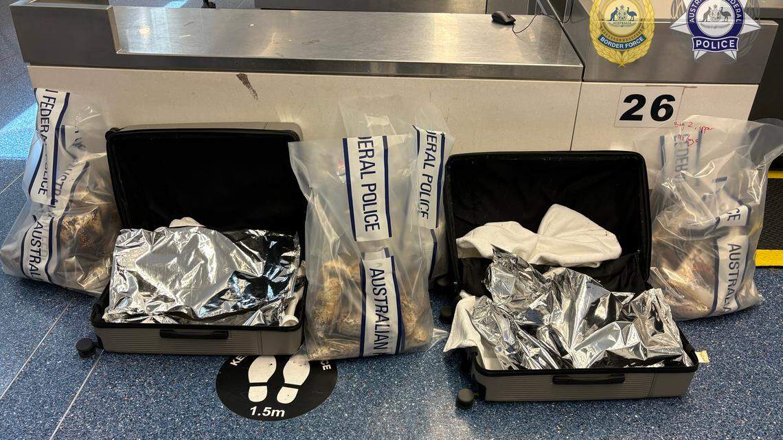 Australian border officials stopped a 20-year-old woman arriving at the Sydney airport from the U.S. with 86 pounds of meth, photos show.