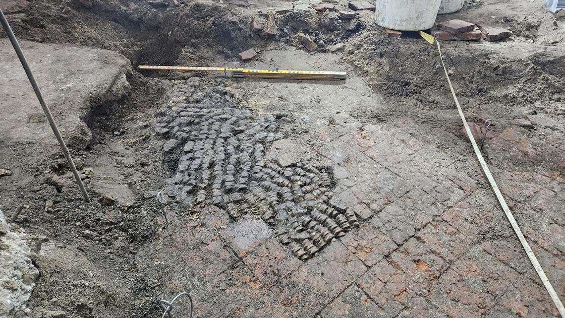 The centuries-old bone floor found at a building in Alkmaar.