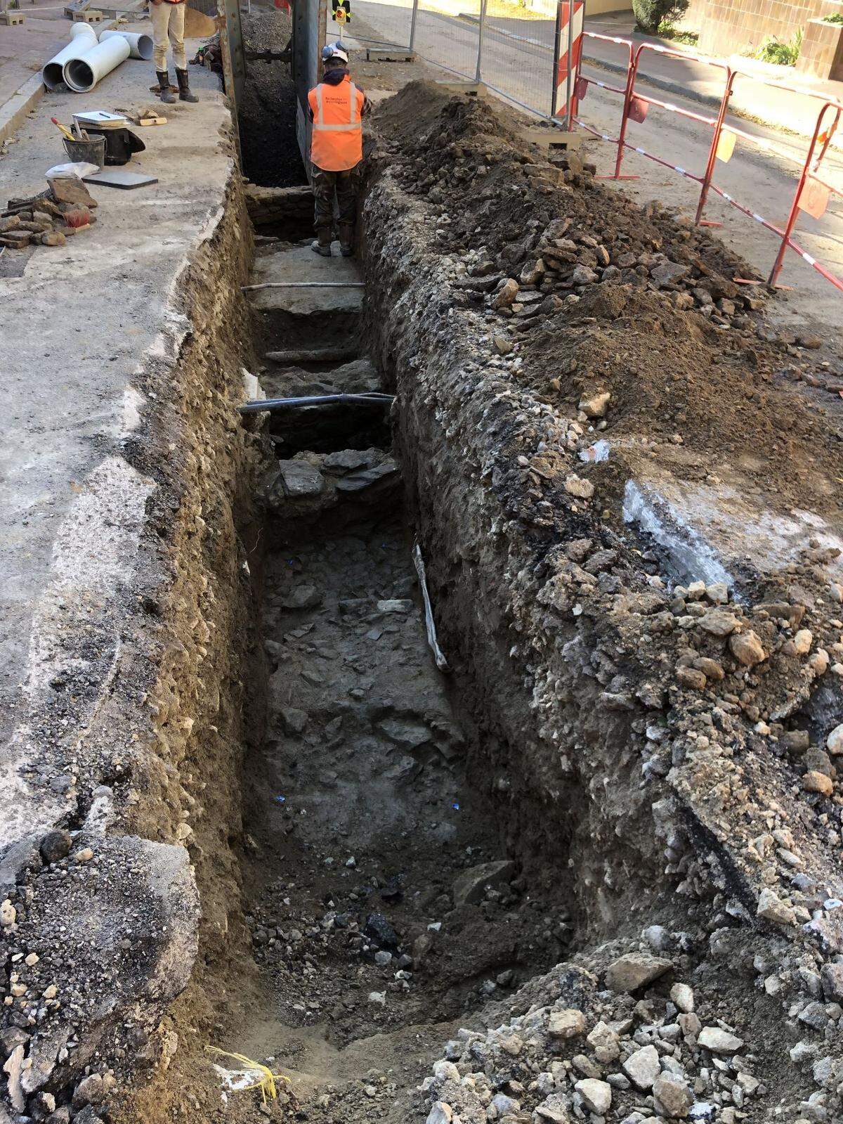 A section of ancient Roman road found in downtown Limoges.