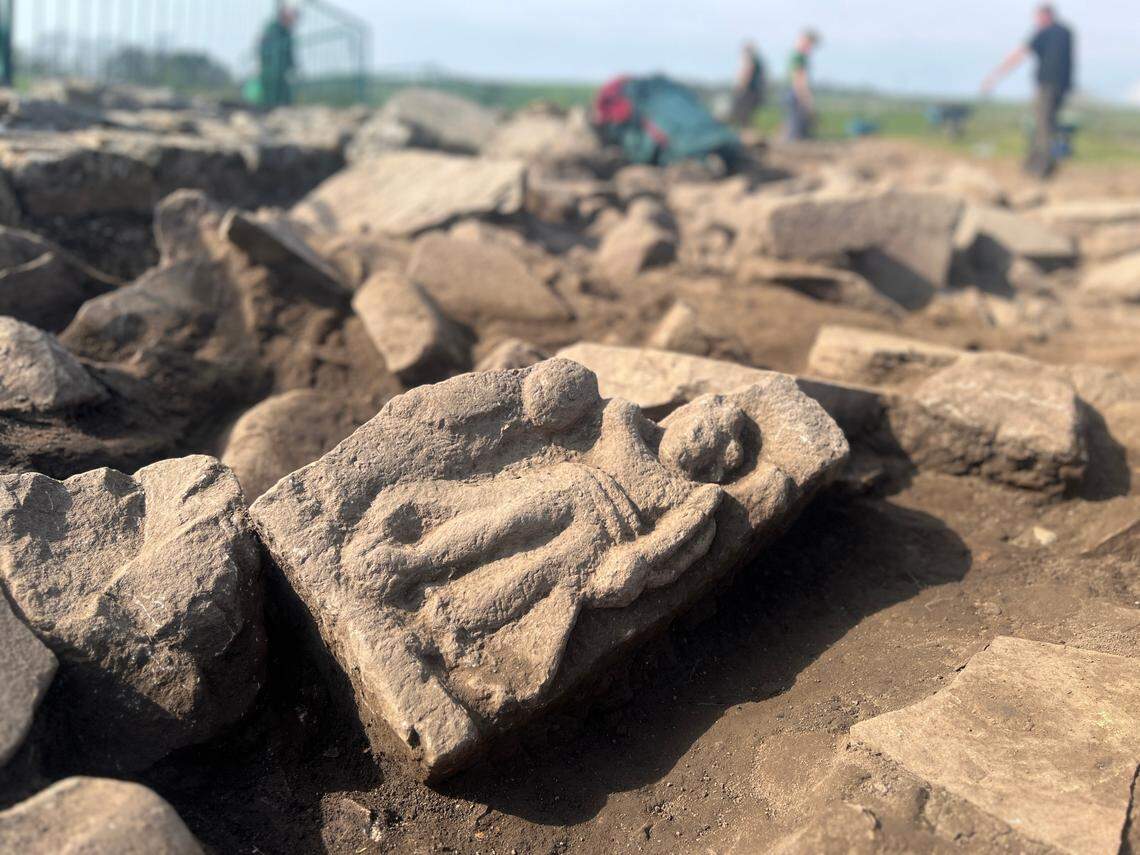 A relief of the goddess Victory was discovered at a Roman fort by volunteers in England.