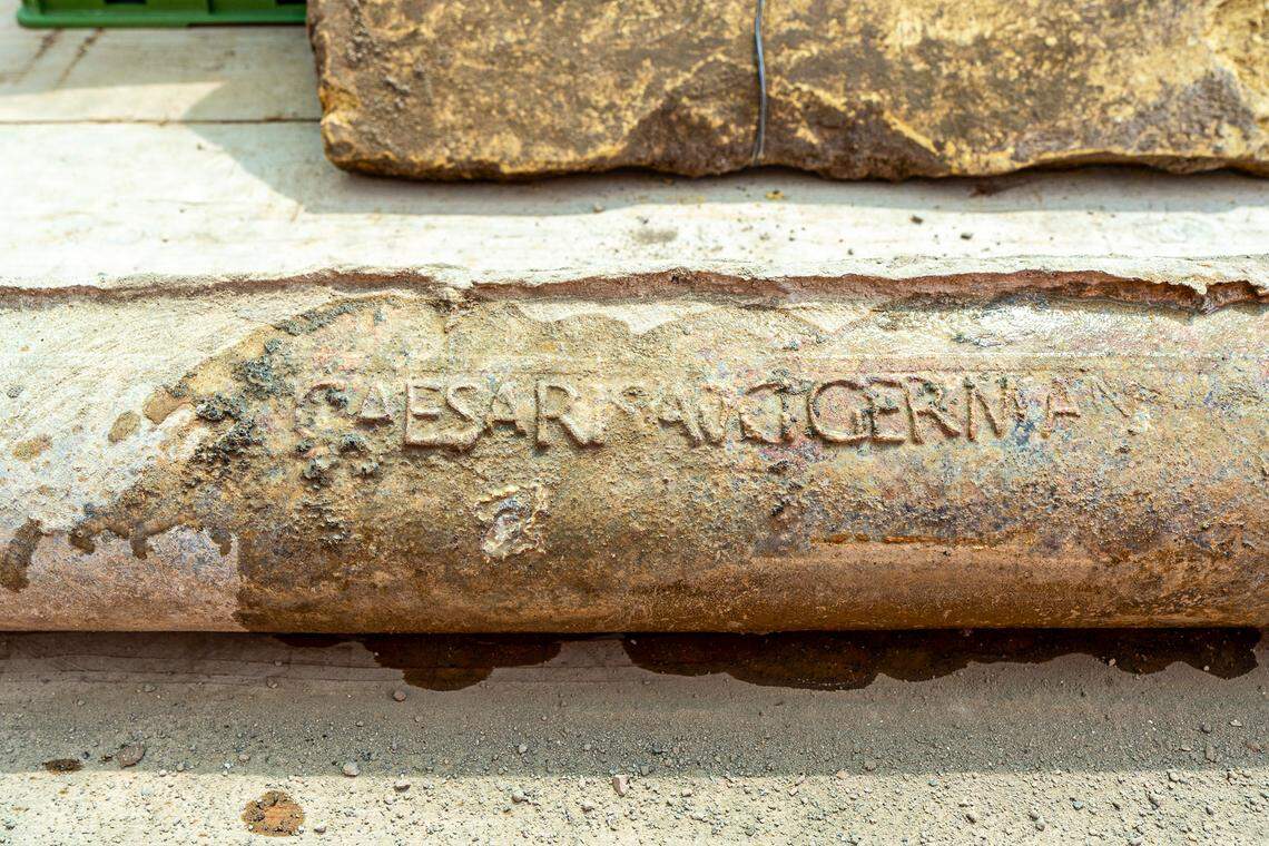 A water pipe inscribed with the name of emperor Caligula: C(ai) Cæsaris Aug(usti) Germanici.