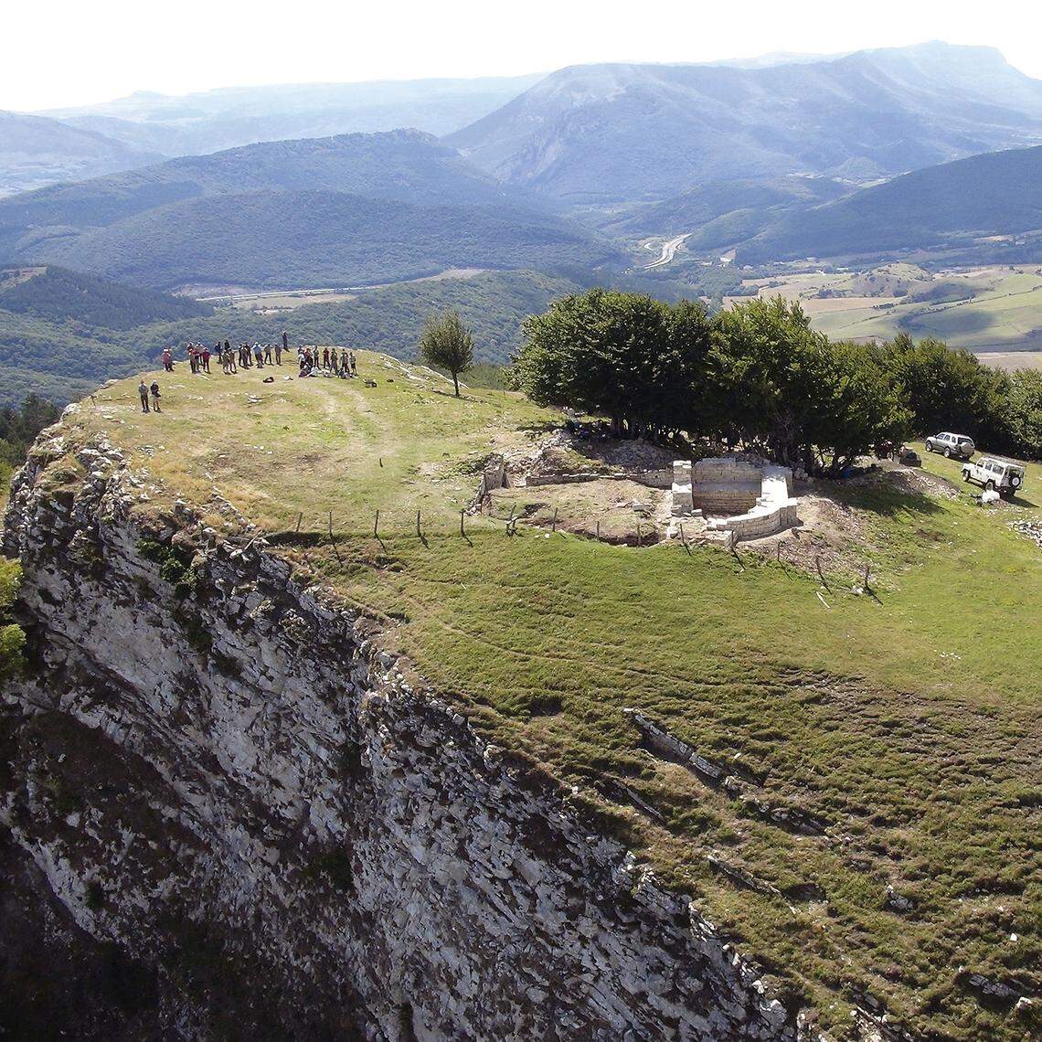 An aerial view shows the medieval monastery ruins in Larunbe.