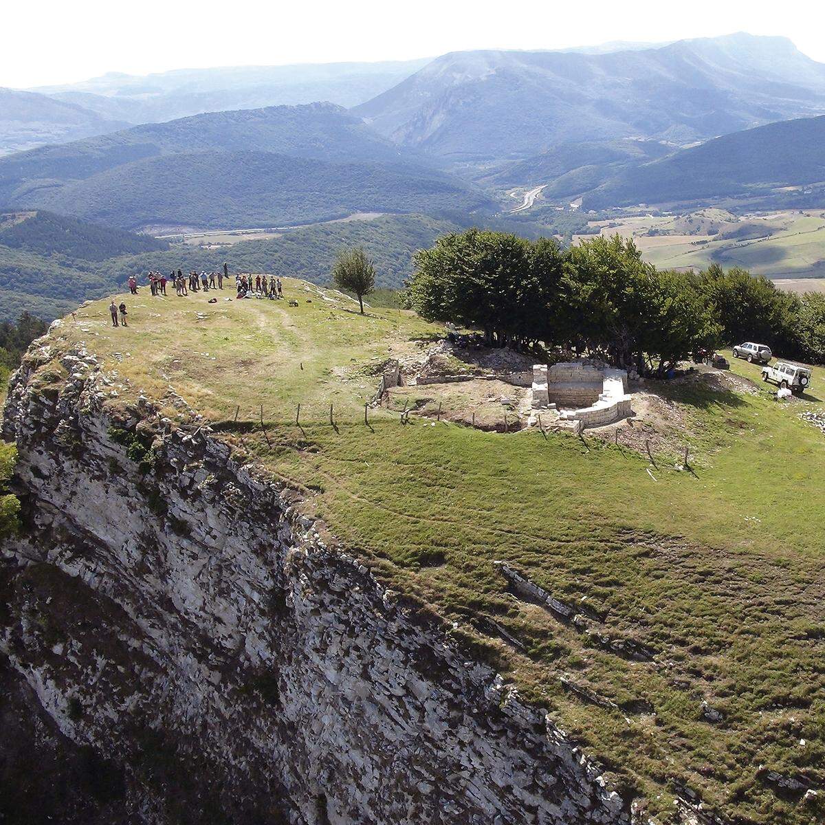 An aerial view shows the medieval monastery ruins in Larunbe.
