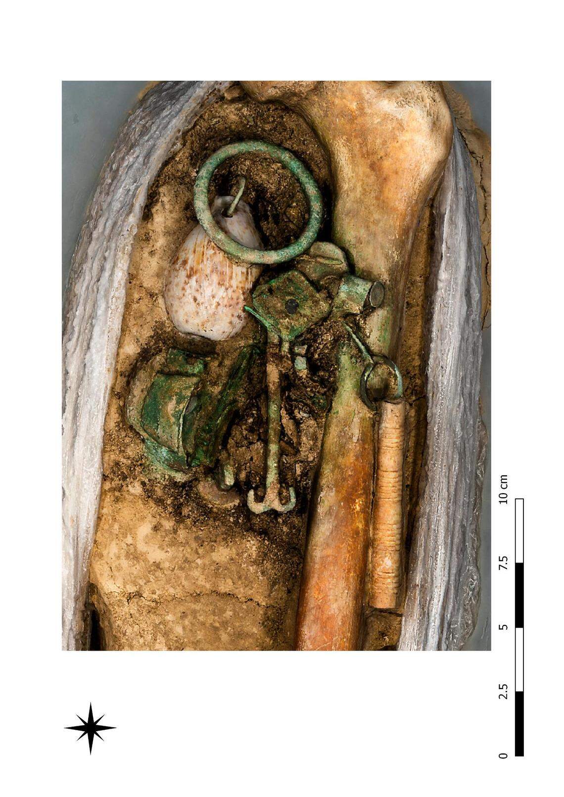 The 1,500-year-old accessories as seen during excavations.