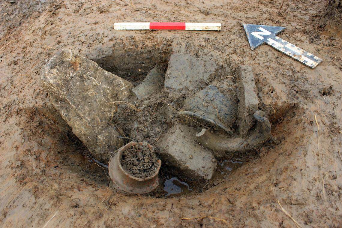 A pile of Roman pottery found at the Centre Severn site.