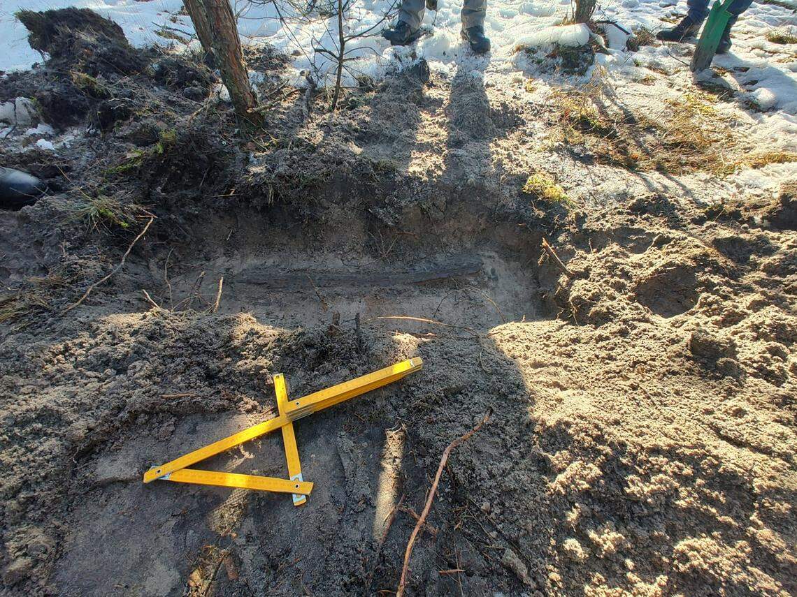 The ancient Roman sword as seen midway through excavations.