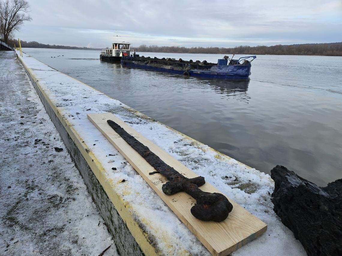The Viking sword next to the Vistula River in Włocławek.