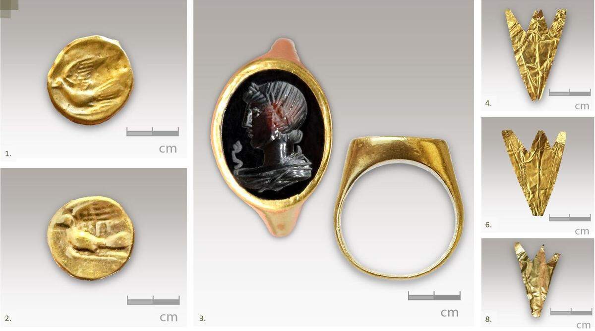 Some gold artifacts found inside the 2,400-year-old tomb.