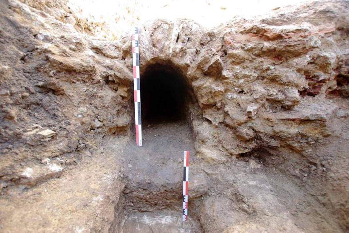 A tunnel running under the ancient Roman pool.