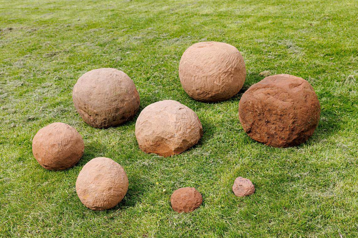 The medieval catapult ammunition found at the castle.