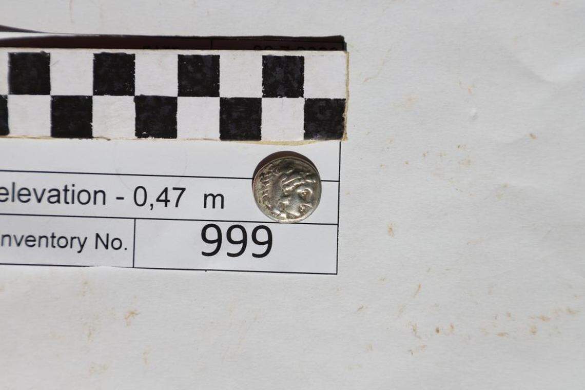 A 2,300-year-old coin found at the Gradishte site.