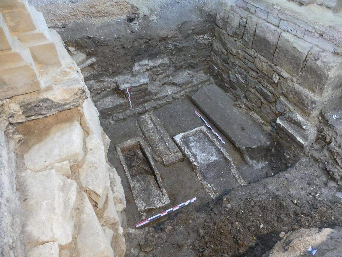 Ancient sarcophagi found under Saint Philibert’s Church.