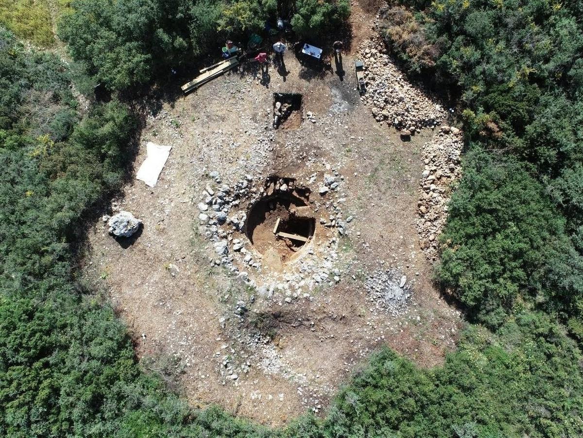 One of the 3,100-year-old wells seen from above.