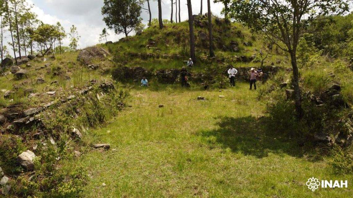 A ground-level view of the ballcourt at Paso Temprano.