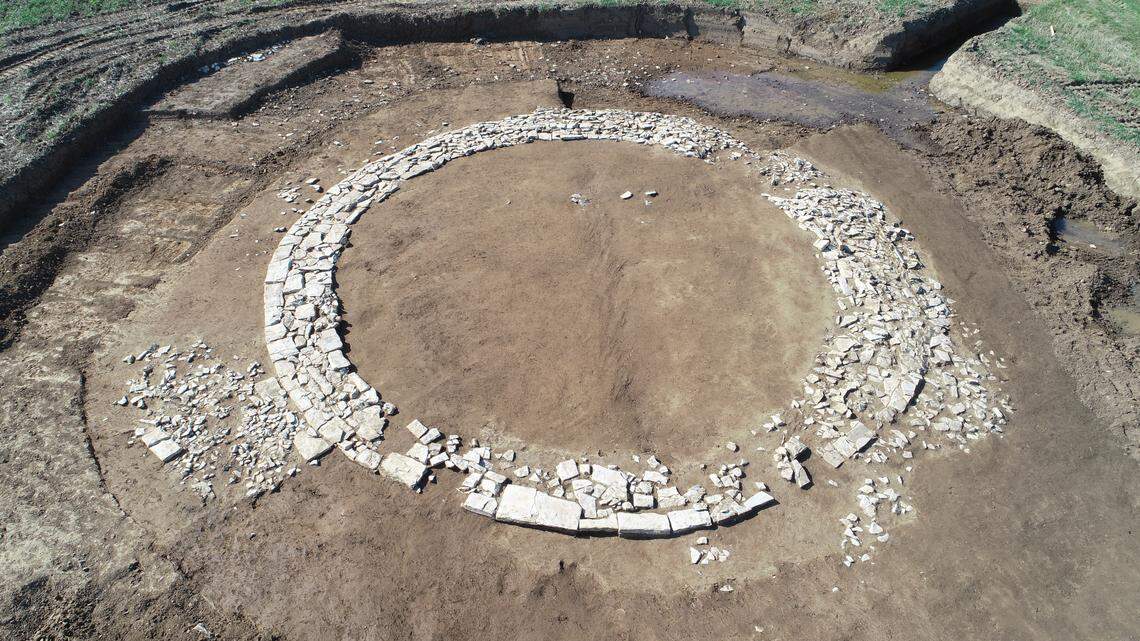 An aerial view of the ancient Roman false tomb found near Wolkertshofen.