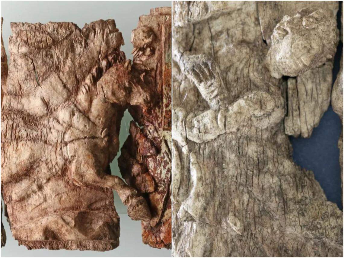 Close-up views of the carved ivory reliquary.