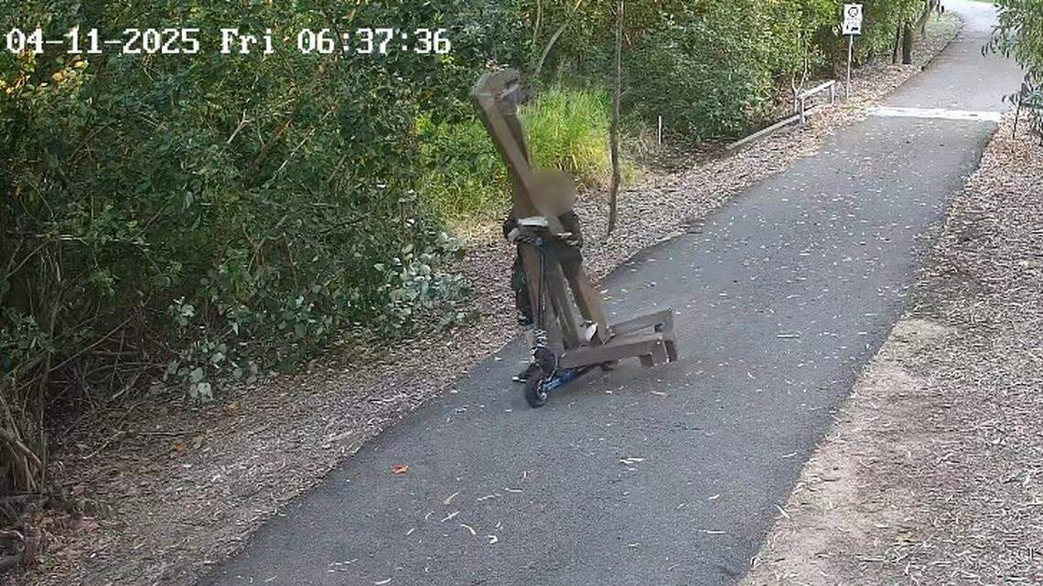 A man visited a protected park in Australia, stole the gutters from “heritage-listed buildings” and left via scooter and car, officials said.