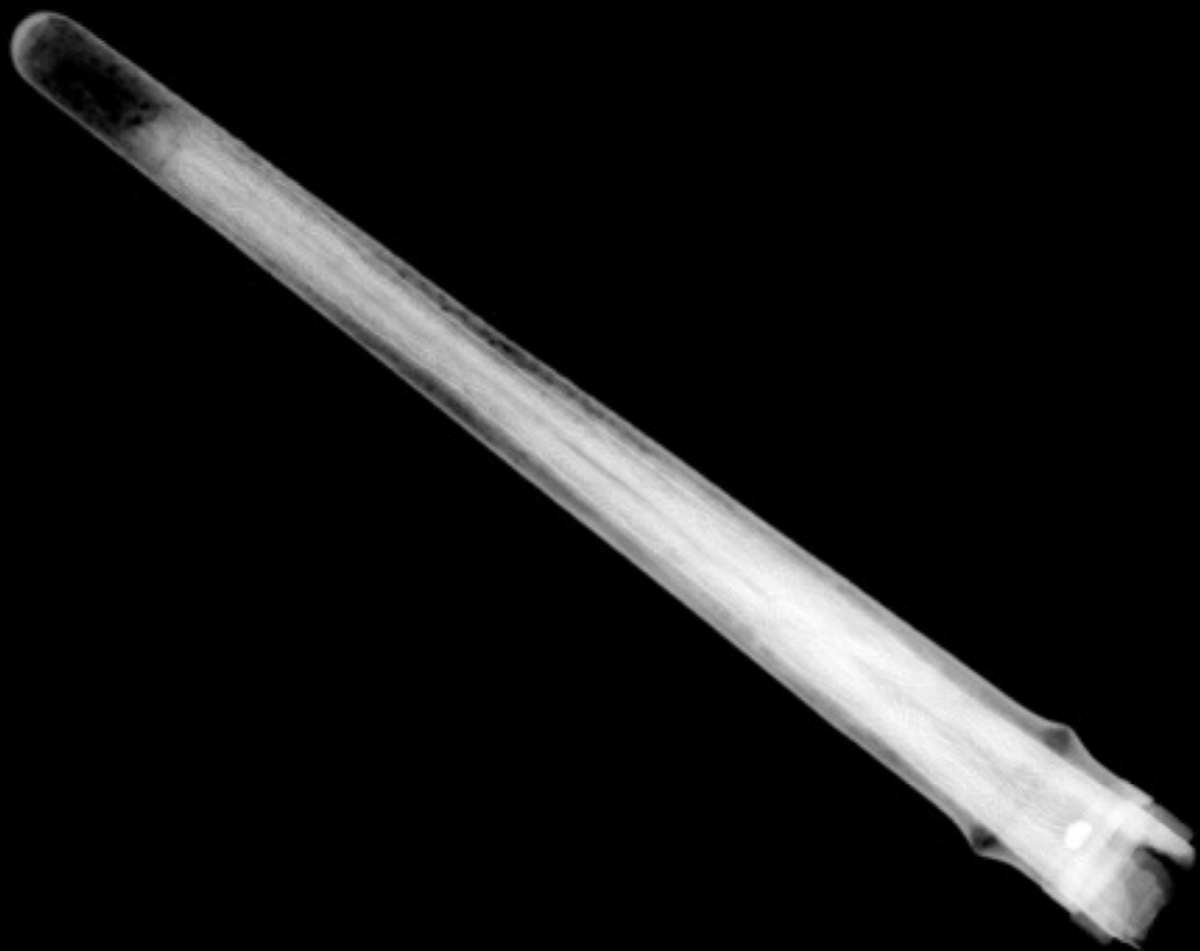 An X-ray scan shows the outline of a blade inside the 1,300-year-old sheath.