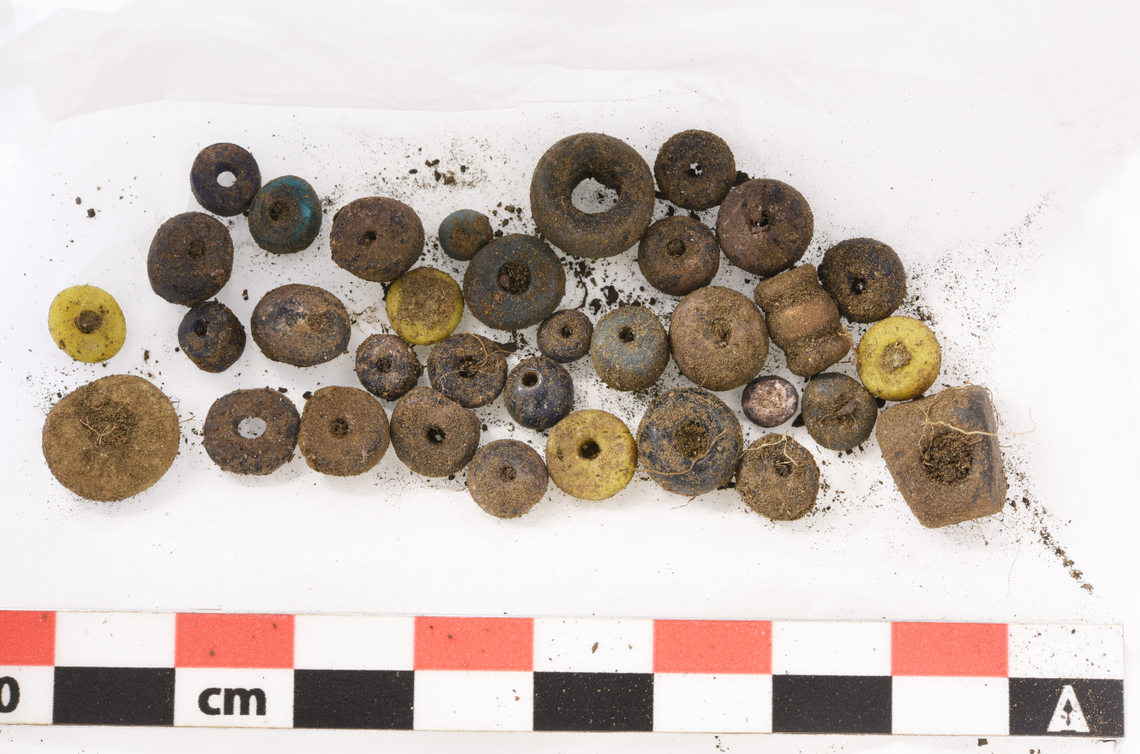 Some of the glass beads found in the Viking grave.