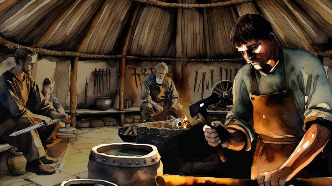 A digital reconstruction of what the ancient blacksmith workshop might have looked like.