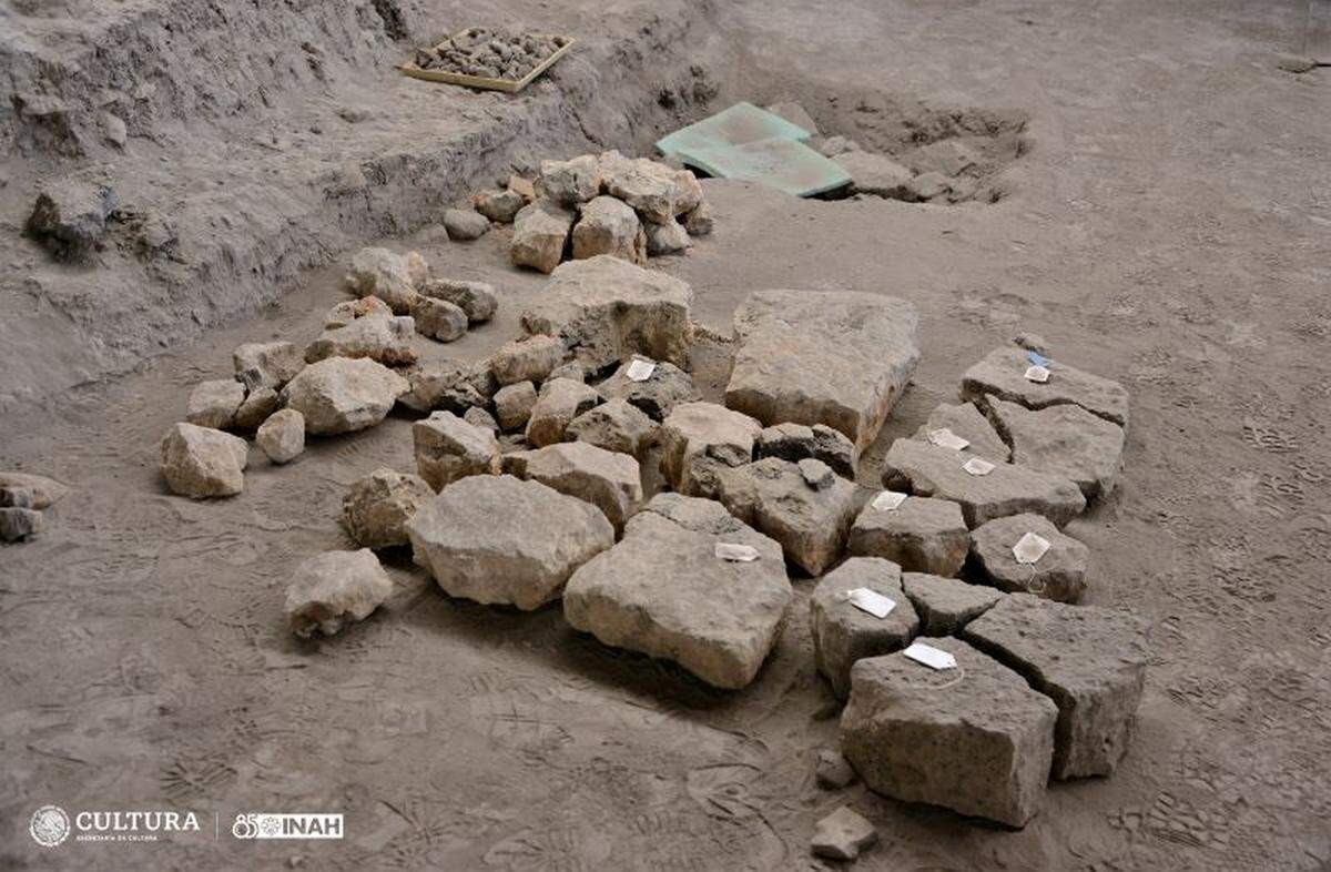 The ancient box as seen during excavations.