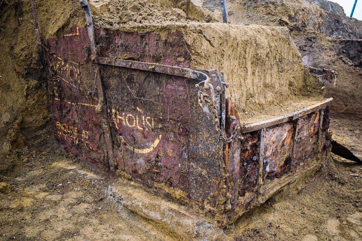The almost 100-year-old wooden train car found in Antwerp, Belgium.
