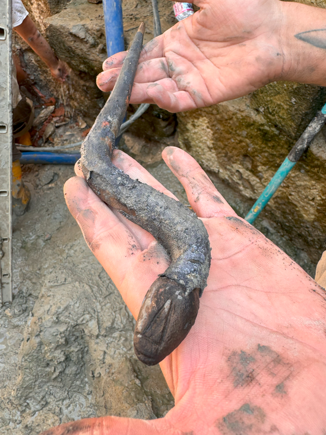 Another ancient snake statue found in the spring.