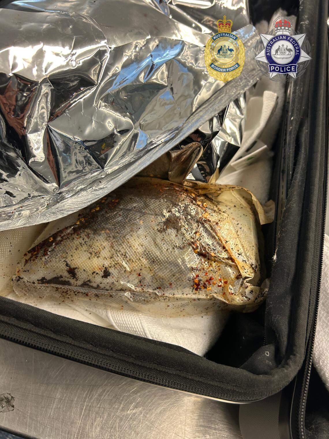 A close-up photo allegedly shows meth and chili flakes in a plastic bag.