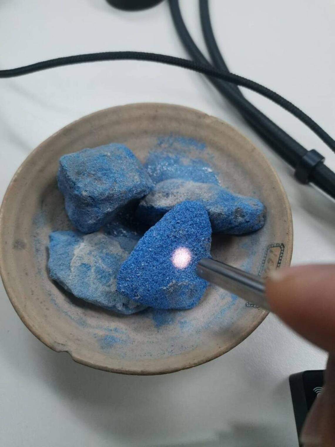 An ancient blue pigment as seen during the analysis.