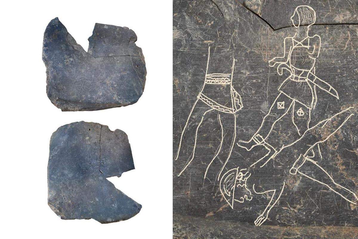 The 2,400-year-old slate found at the Tartessian ruins.