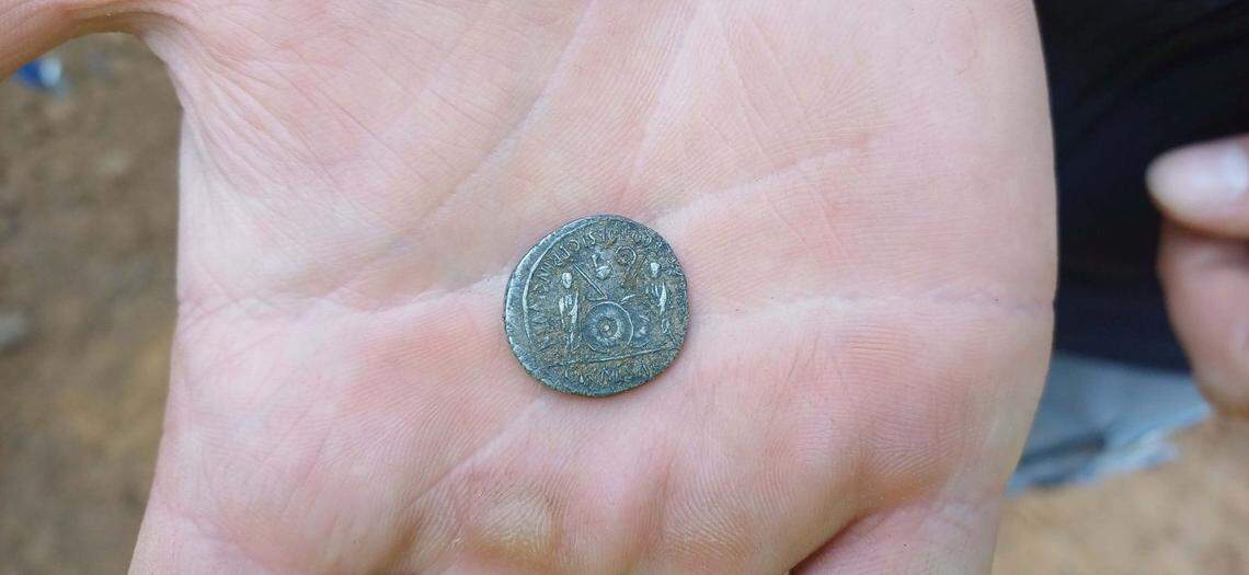 An ancient Roman coin found at the site in Haltern am See.