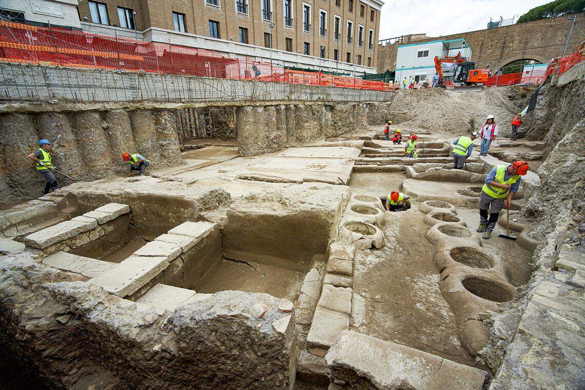 A close-up view of the ancient Roman laundry facility.