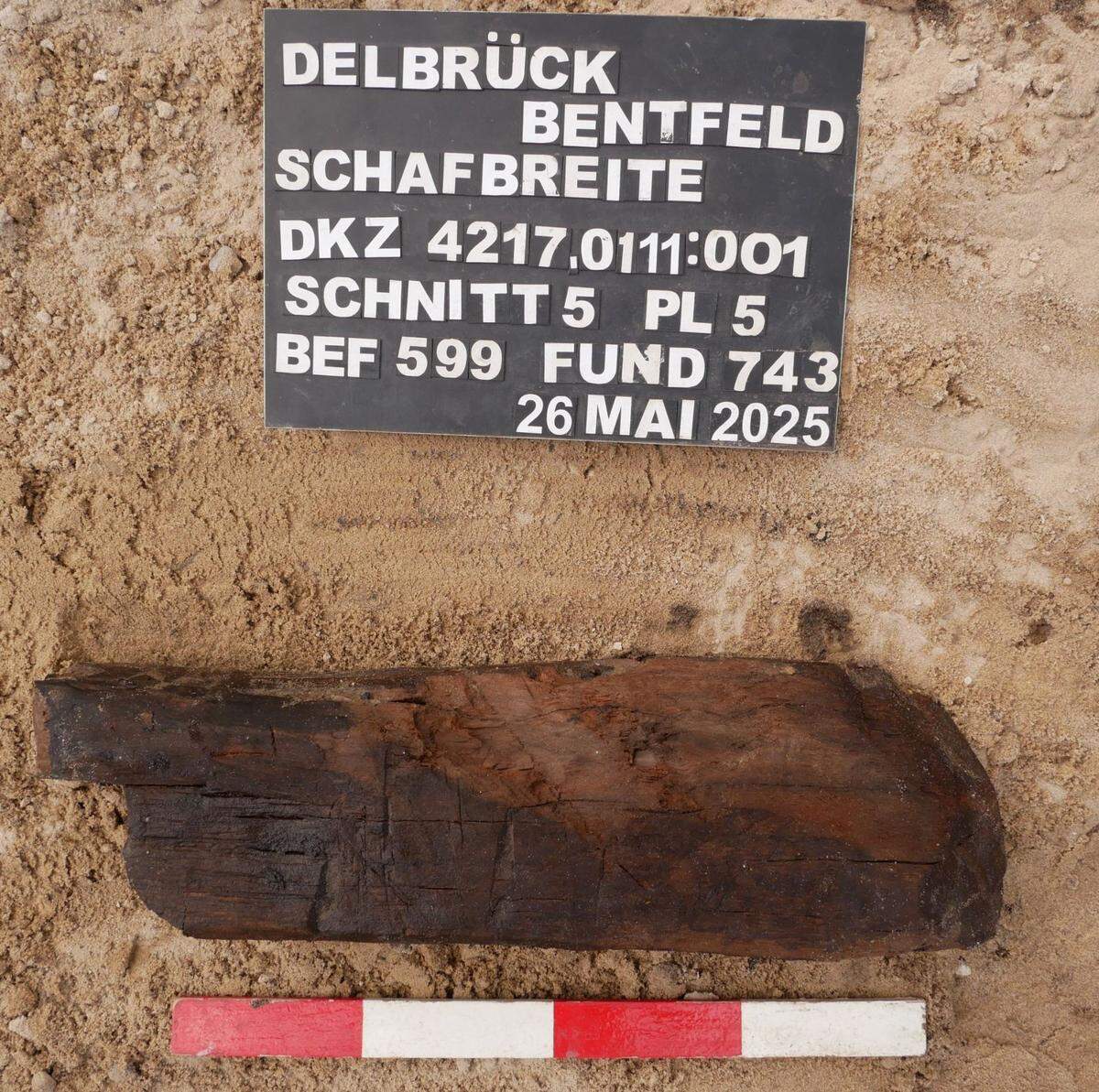 A carved beam used to built the ancient wooden well near Bentfeld.