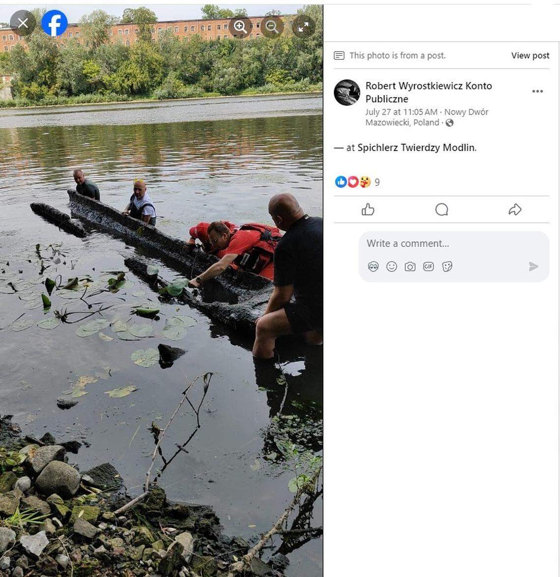 The hollow side of the 200-year-old canoe.